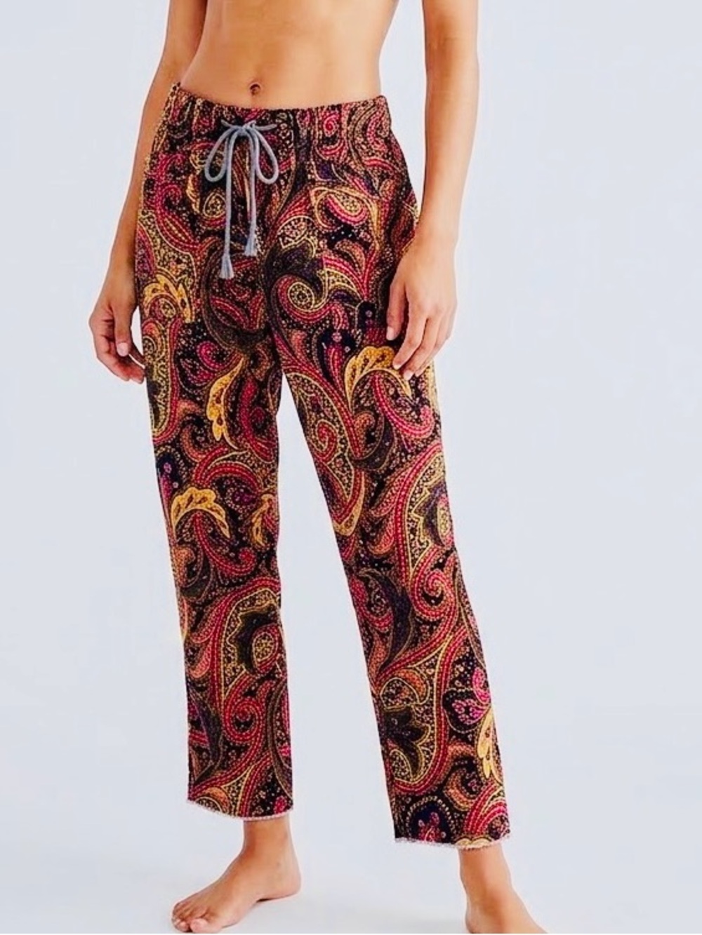 FREE PEOPLE City Elastic Waist Slouch Paisley Straight-Leg Corduroy Pants β #LHP